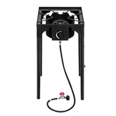 HAOYYE High Pressure Single Burner Propane Gas Stove Cast Iron Outdoor Cooker with Adjustable Regulator, Portable Heavy Duty Cooking Burner for Camping Patio Tailgates Home Brewing